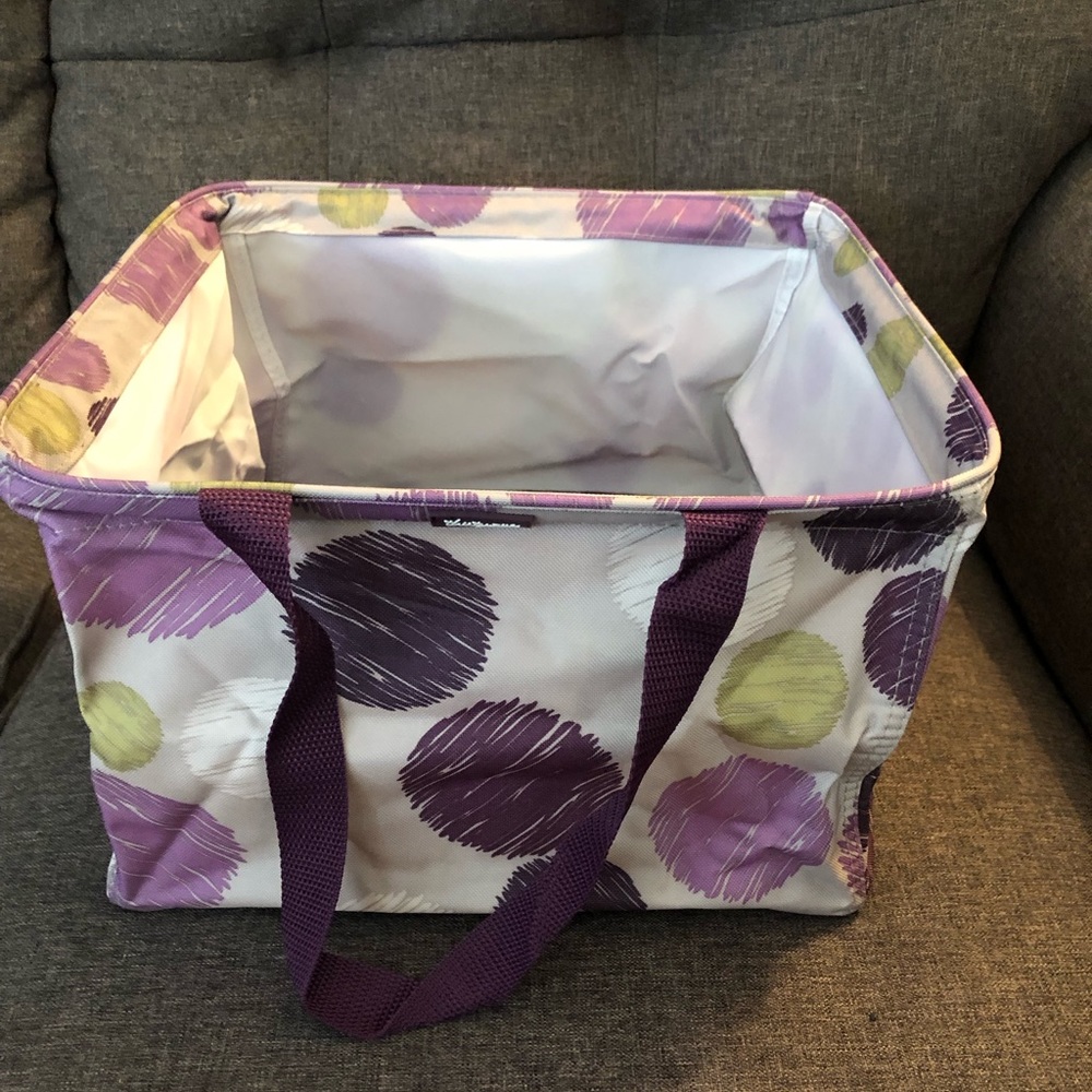 NWT Thirty One Square Utility Tote - purple Sketchy Dot